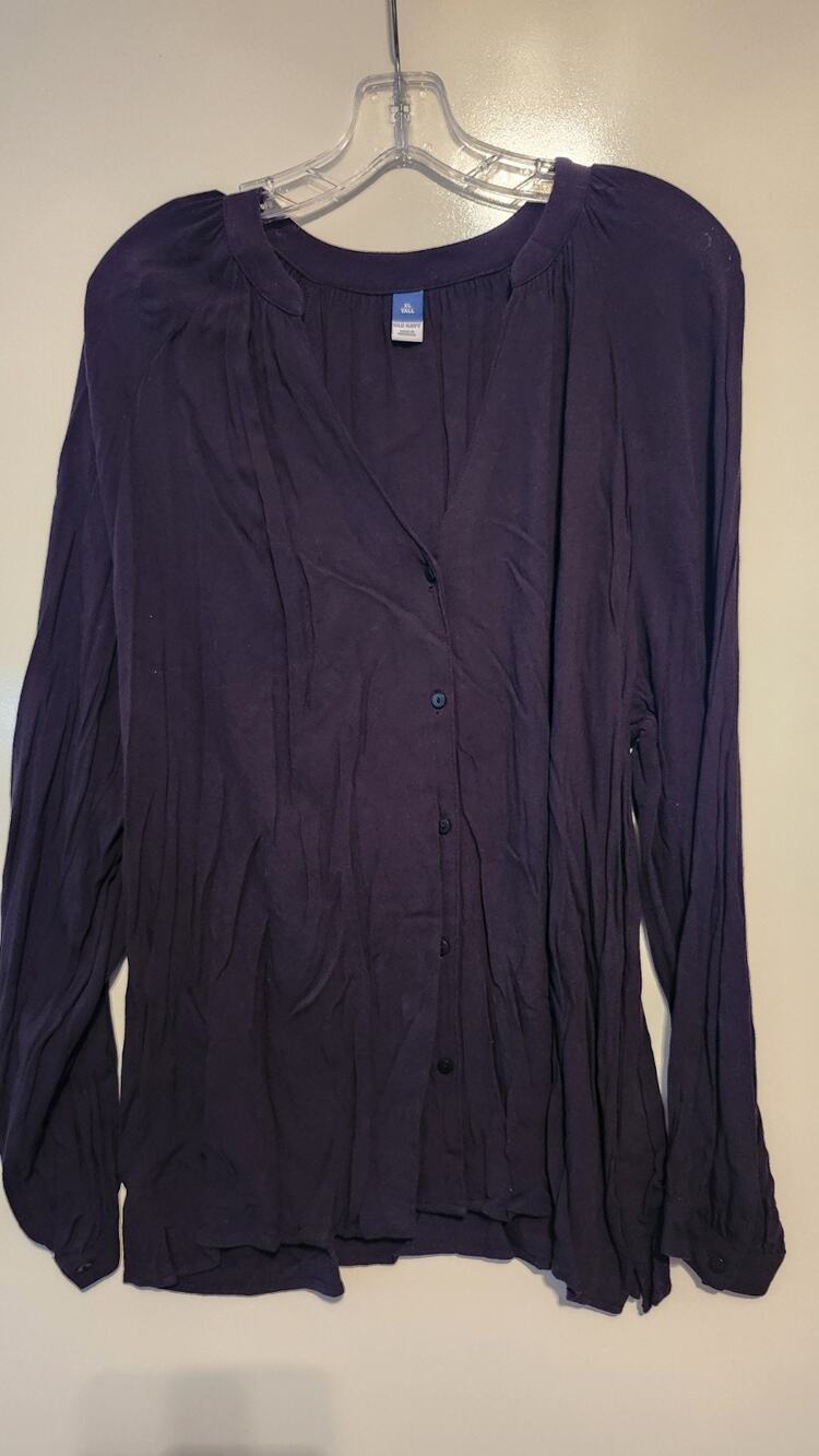 Old Navy Purple Split V-Neck Blouse Button Front Long Sleeve Womens XL Tall #857